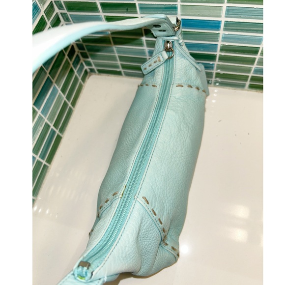 Baby Blue Leather Baguette Shoulder Bag By SIGRID OLSEN Y2K Style Shoulder Bag - Picture 8 of 15